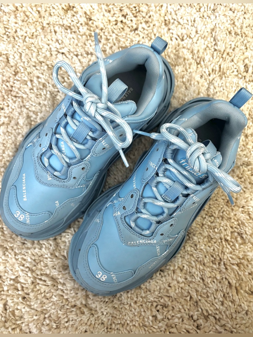 Balenciaga Triple S - Light Blue, all over logo